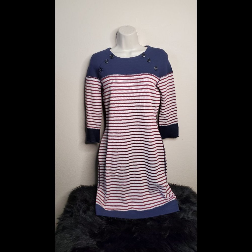 Three Dots Solid And Stripe Dress Button Front - image 1